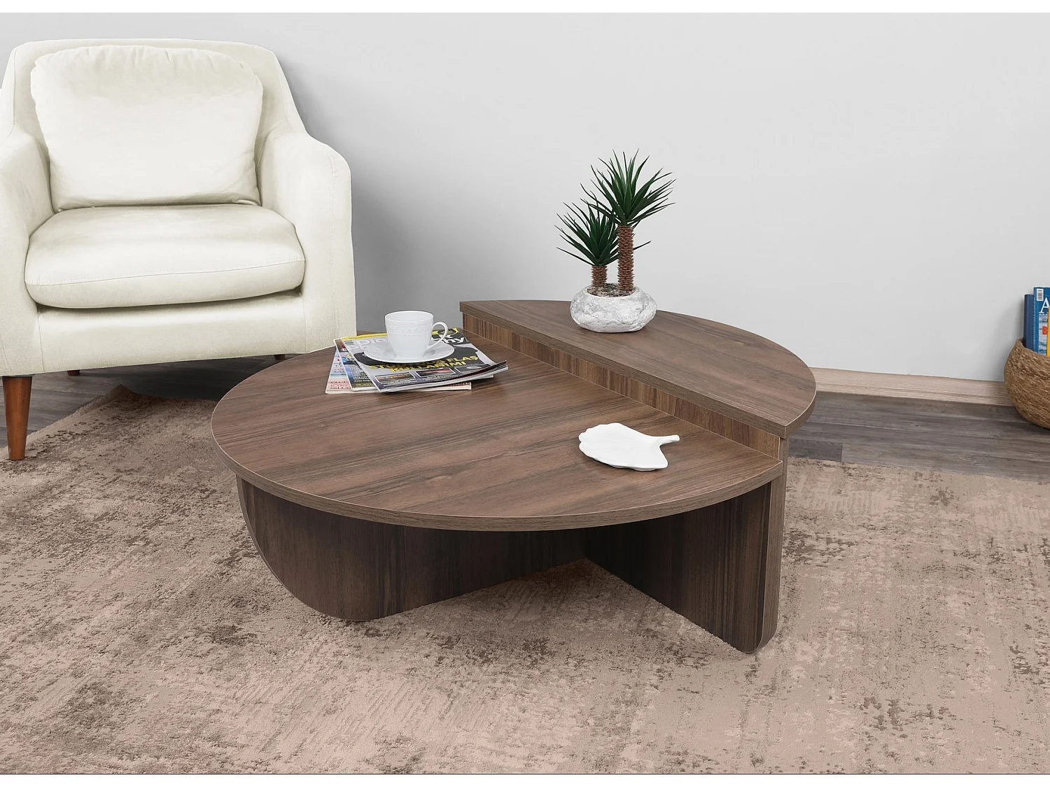 Mesa de centro de madera 2 niveles modulares Podila 90 cm-Color Blanco