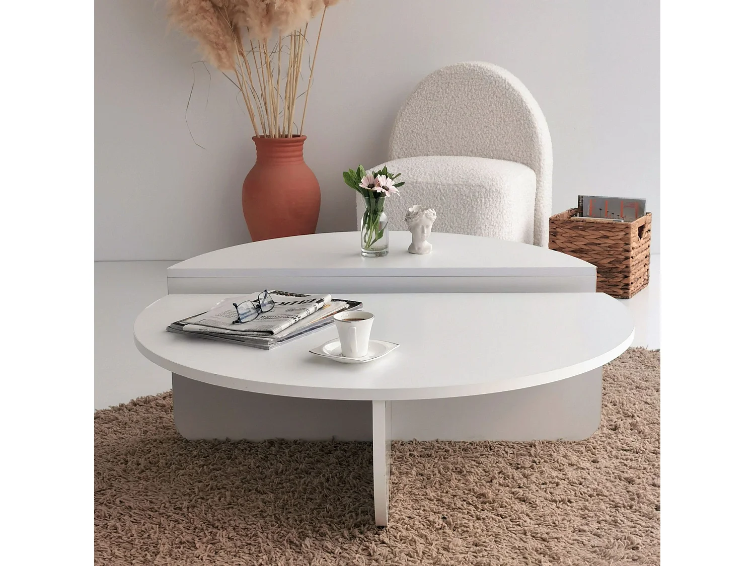 Houten salontafel 2 modulaire niveaus Podila 90 cm-Kleur Wit