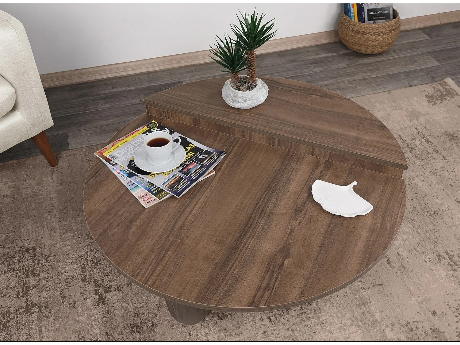 Houten salontafel 2 modulaire niveaus Podila 90 cm-Kleur Wit