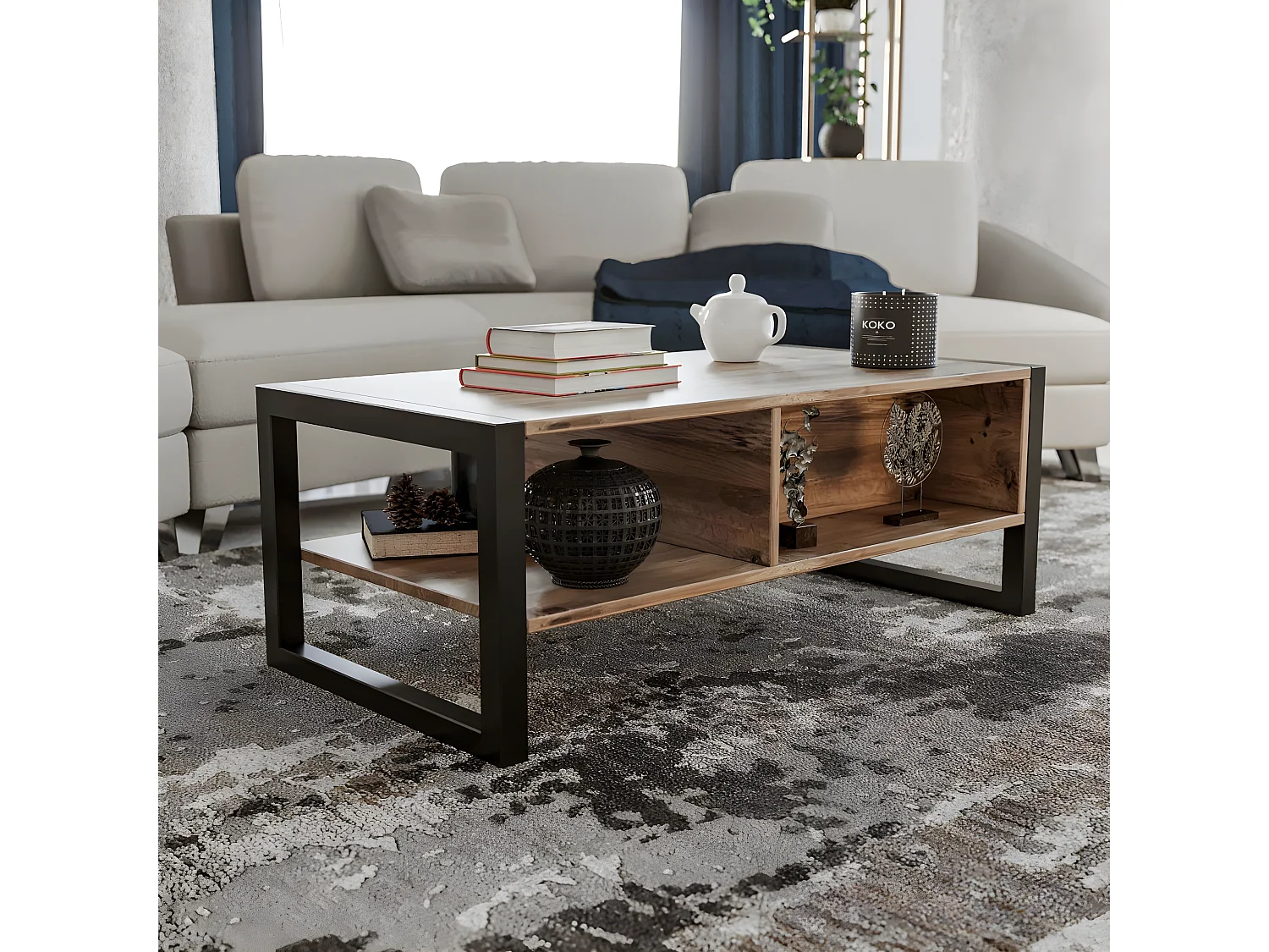 Mesa de café Kailua 1215, Negro|Pino, 40x55x105cm, Aglomerado laminado, Angular