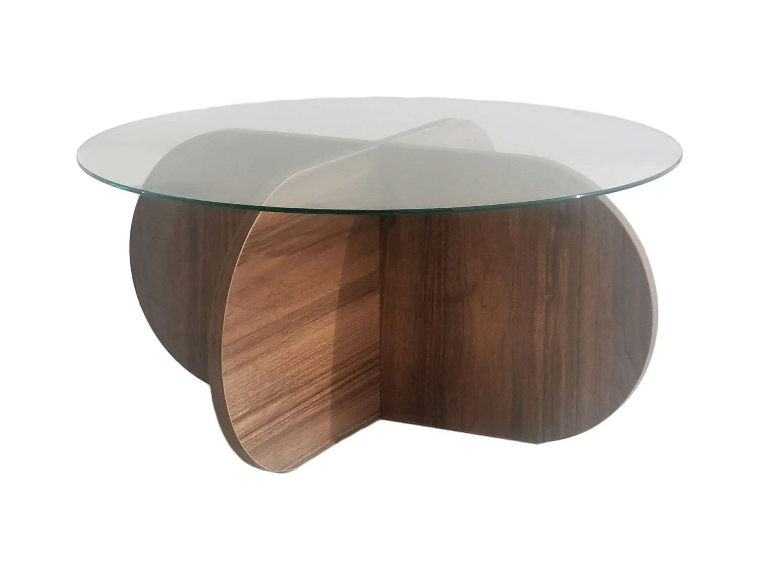Table basse design Venas D75cm Bois foncé et Verre Transparent