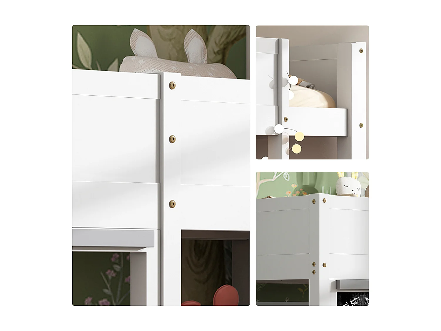 Letto a castello matrimoniale - 2 x 90 x 200 cm - pino - rete a doghe - bianco