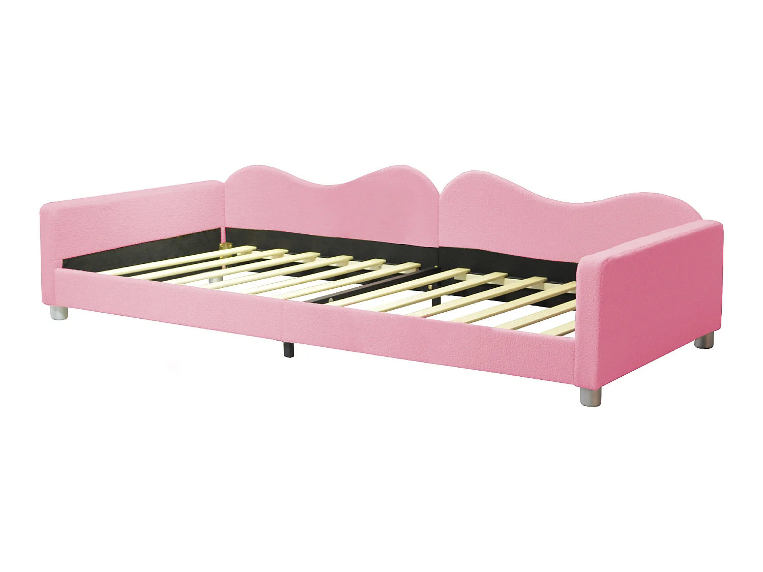 Lit banquette capitonné - 90 x 200 cm - 2 tiroirs - tissu peluche - sommier à lattes -  pour enfant ou bébé - rose