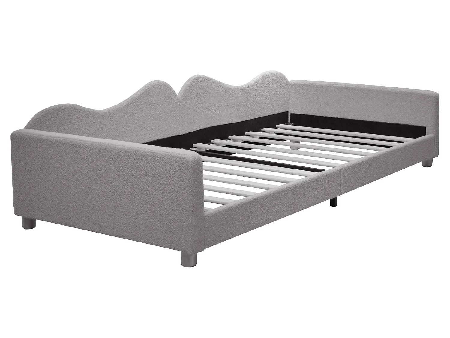 Lit banquette capitonné - 90 x 200 cm - 2 tiroirs - tissu peluche - sommier à lattes -  pour enfant ou bébé - gris