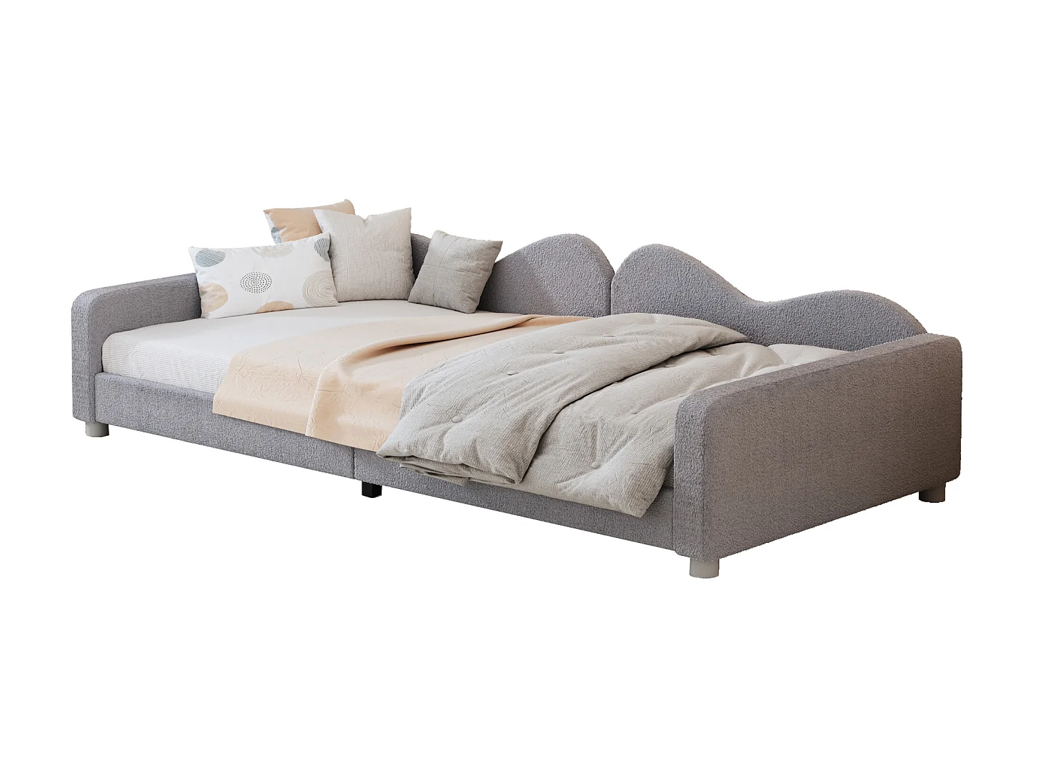 Gestoffeerde slaapbank - 90 x 200 cm - 2 lades - pluche stof - lattenbodem - voor kinderen of baby's - grijs