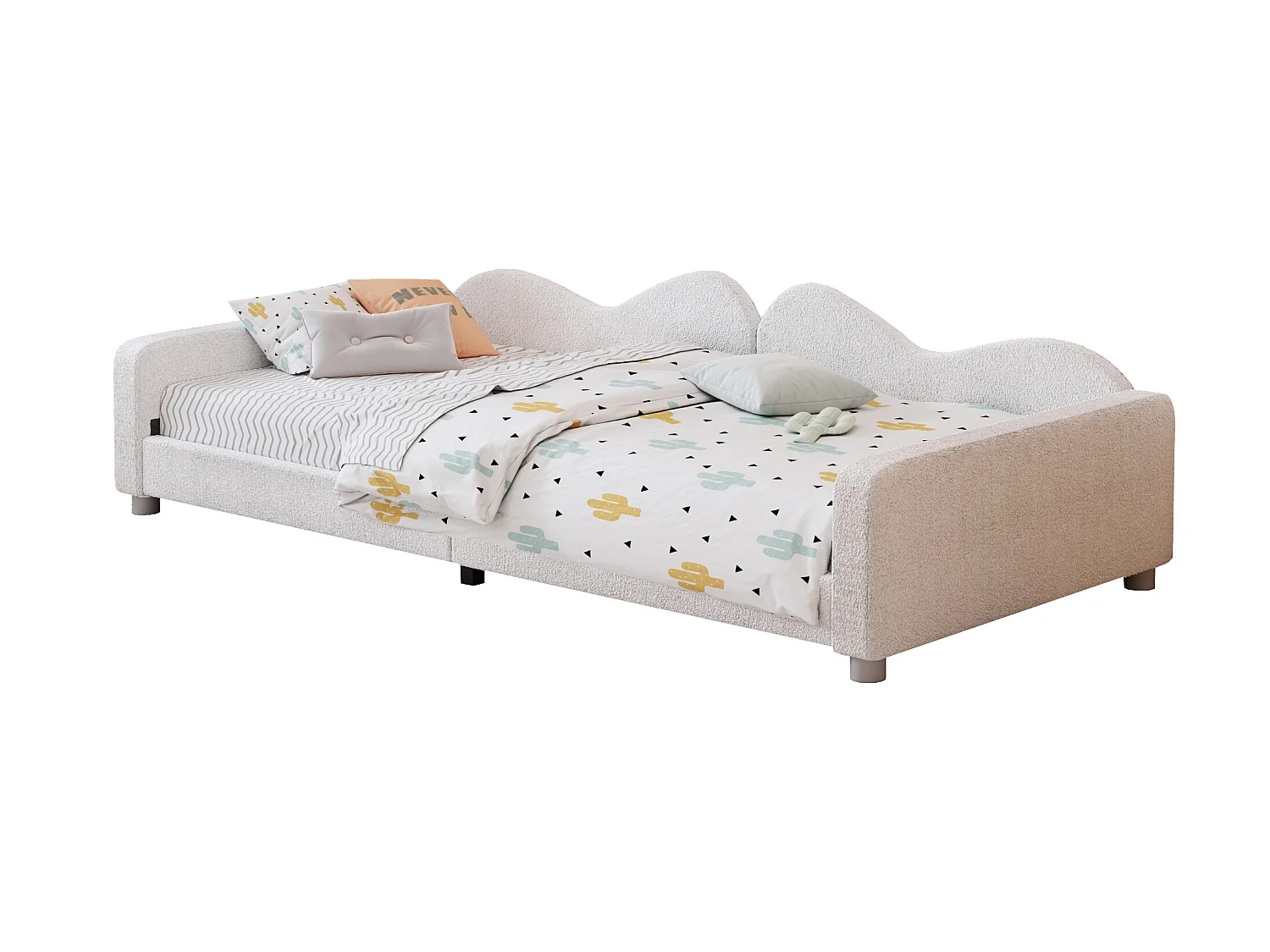 Gestoffeerde slaapbank - 90 x 200 cm - 2 lades - pluche stof - lattenbodem - voor kinderen of baby's - wit