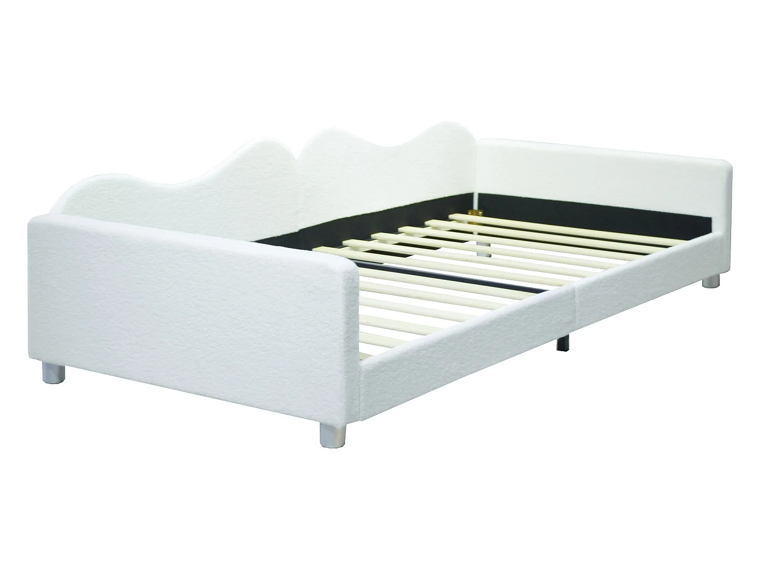 Gestoffeerde slaapbank - 90 x 200 cm - 2 lades - pluche stof - lattenbodem - voor kinderen of baby's - wit