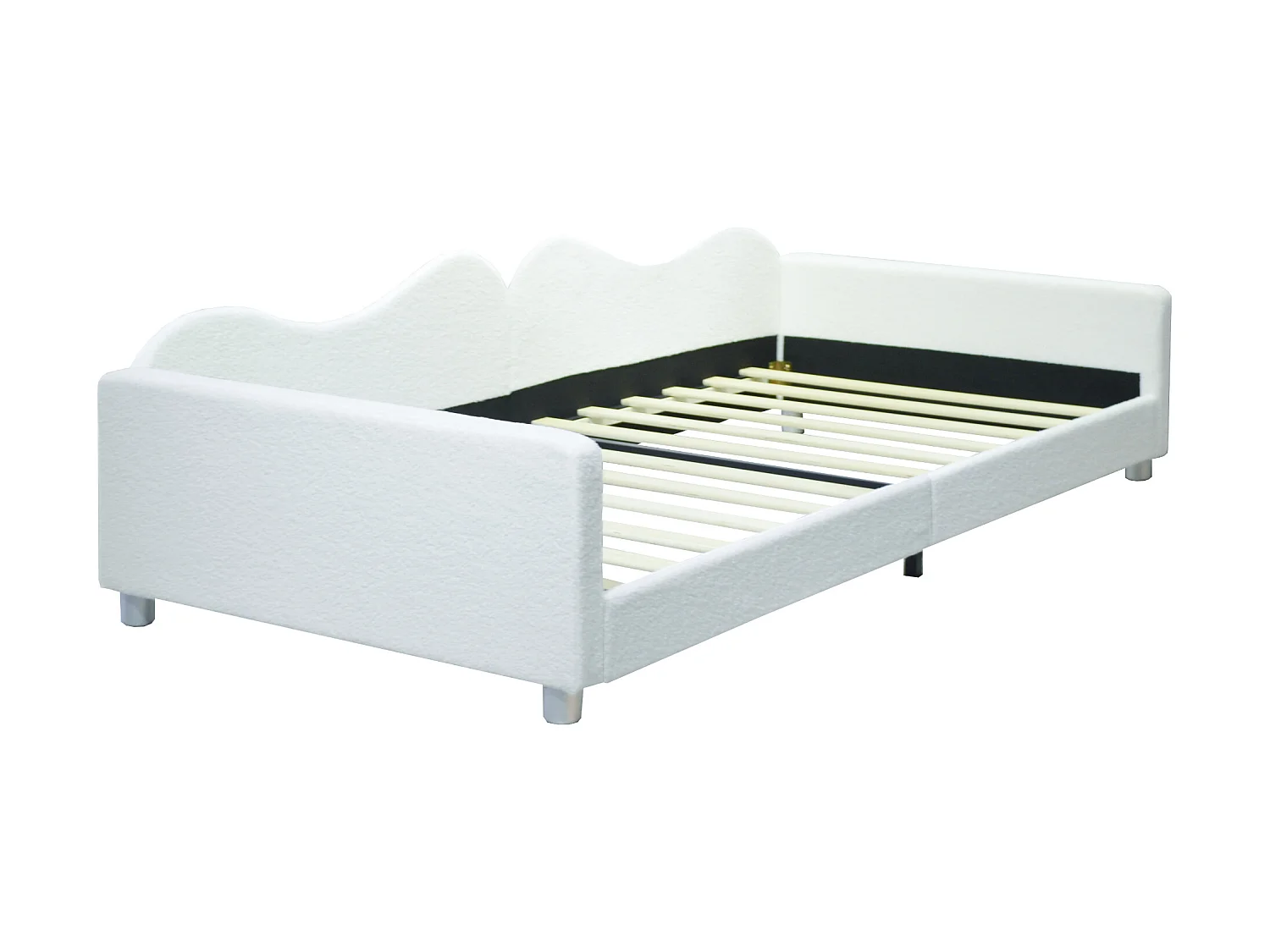 Cama de día tapizada - 90 x 200 cm - 2 cajones - tejido afelpado - somier de láminas - para niños o bebés - blanco