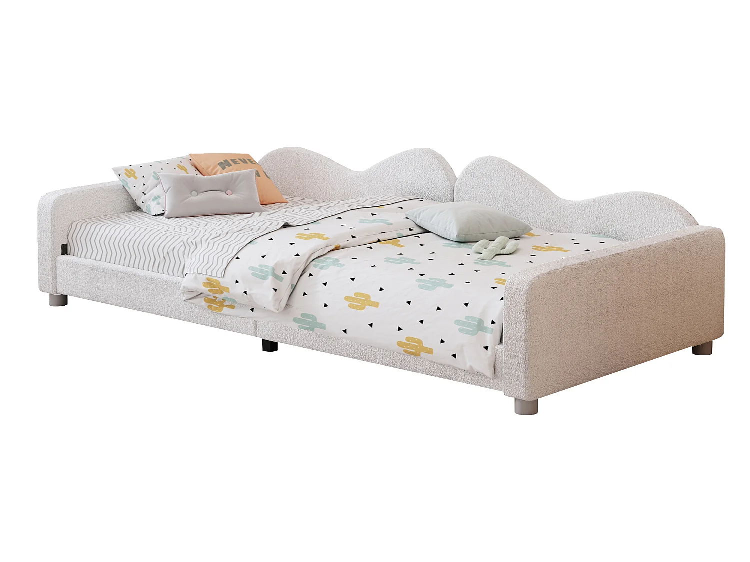 Lit banquette capitonné - 90 x 200 cm - 2 tiroirs - tissu peluche - sommier à lattes -  pour enfant ou bébé - blanc