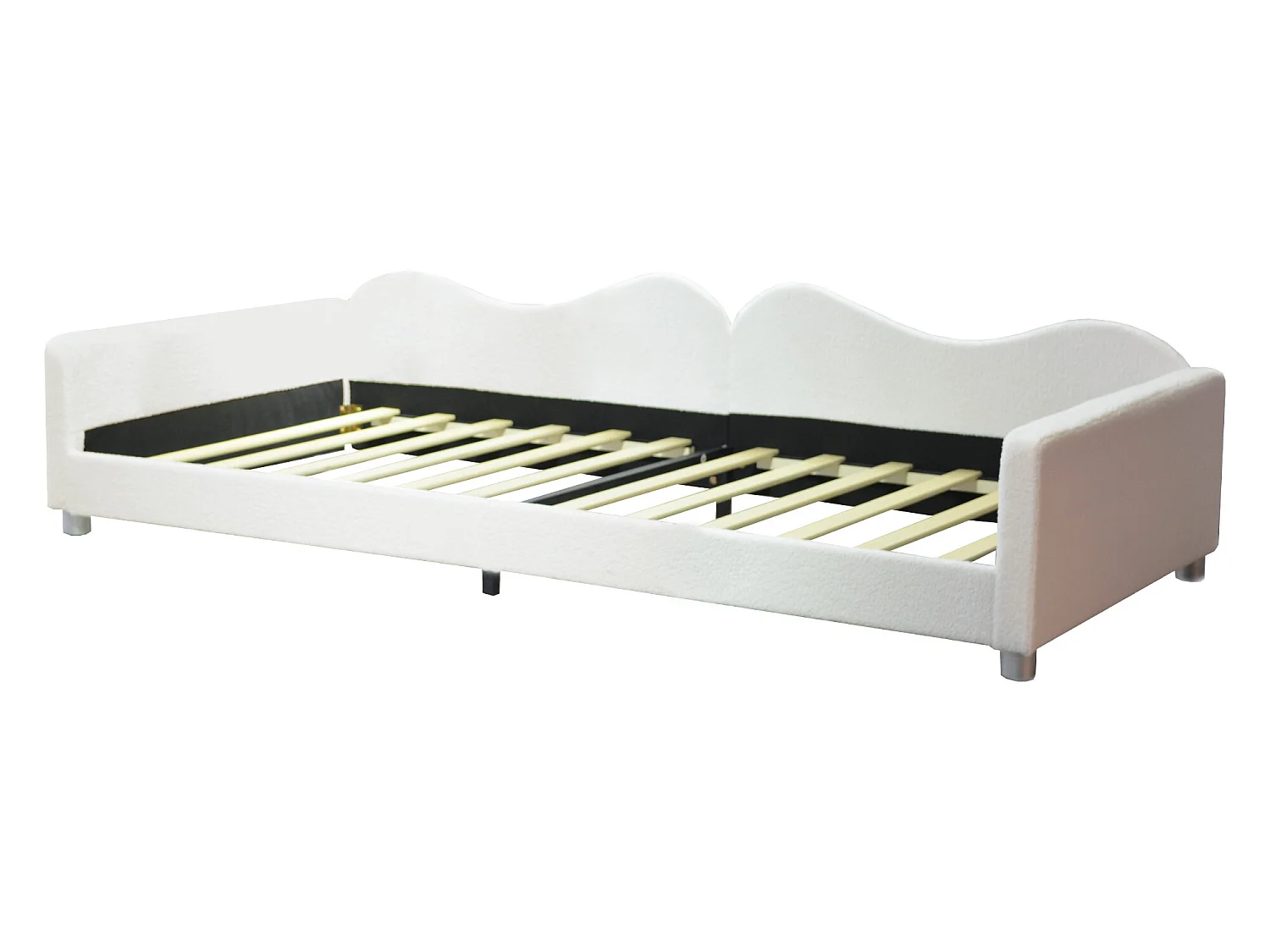 Lit banquette capitonné - 90 x 200 cm - 2 tiroirs - tissu peluche - sommier à lattes -  pour enfant ou bébé - blanc