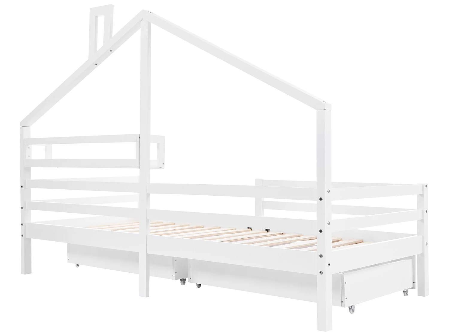 Kajuitbed 90 x 200 cm met 2 lades en opbergplank, lattenbodem, wit