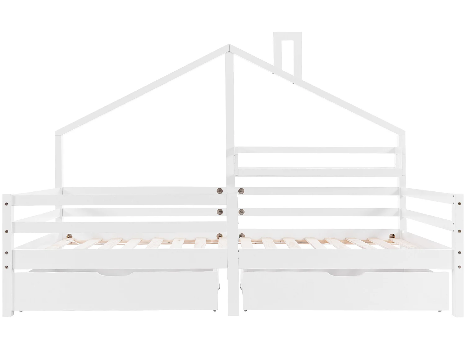 Lit cabane 90 x 200 cm avec 2 tiroirs et étagère de rangement, sommier à lattes, blanc