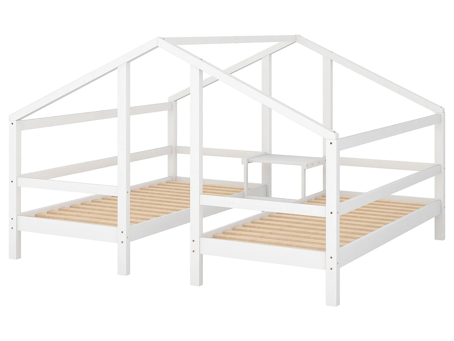 2-zits kajuitbed met nachtkastje - 2 x 90 x 200 cm - massief hout - lattenbodem - wit