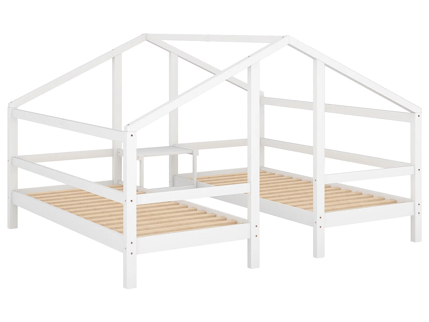 2-zits kajuitbed met nachtkastje - 2 x 90 x 200 cm - massief hout - lattenbodem - wit