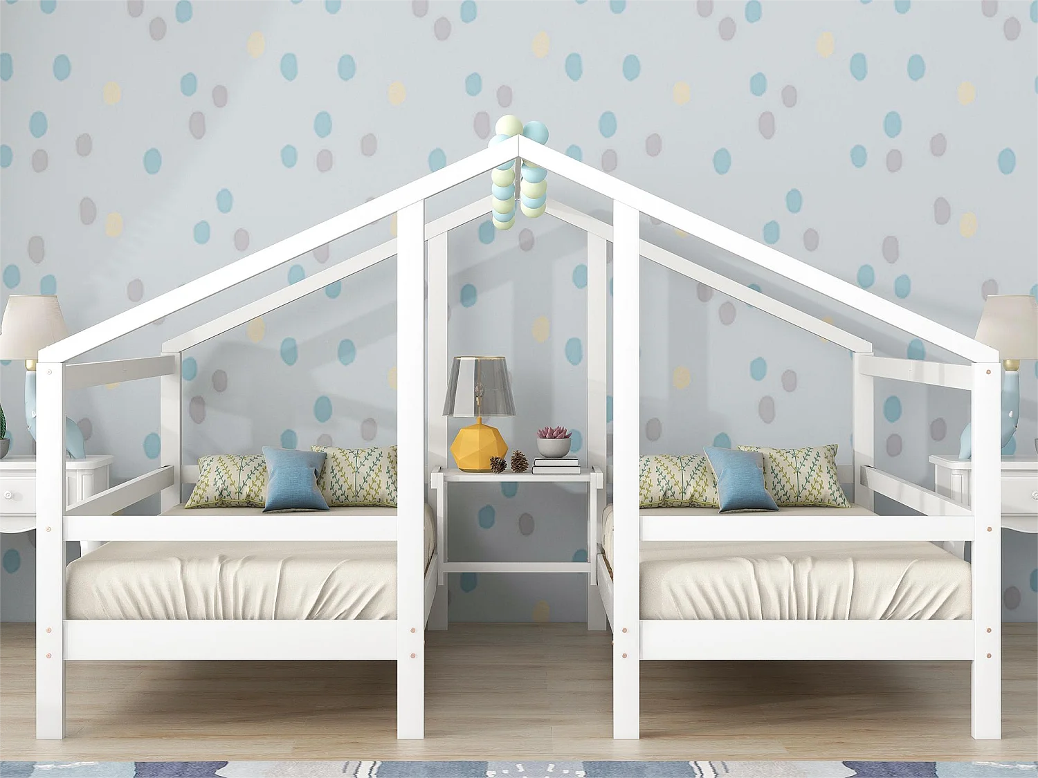 2-zits kajuitbed met nachtkastje - 2 x 90 x 200 cm - massief hout - lattenbodem - wit