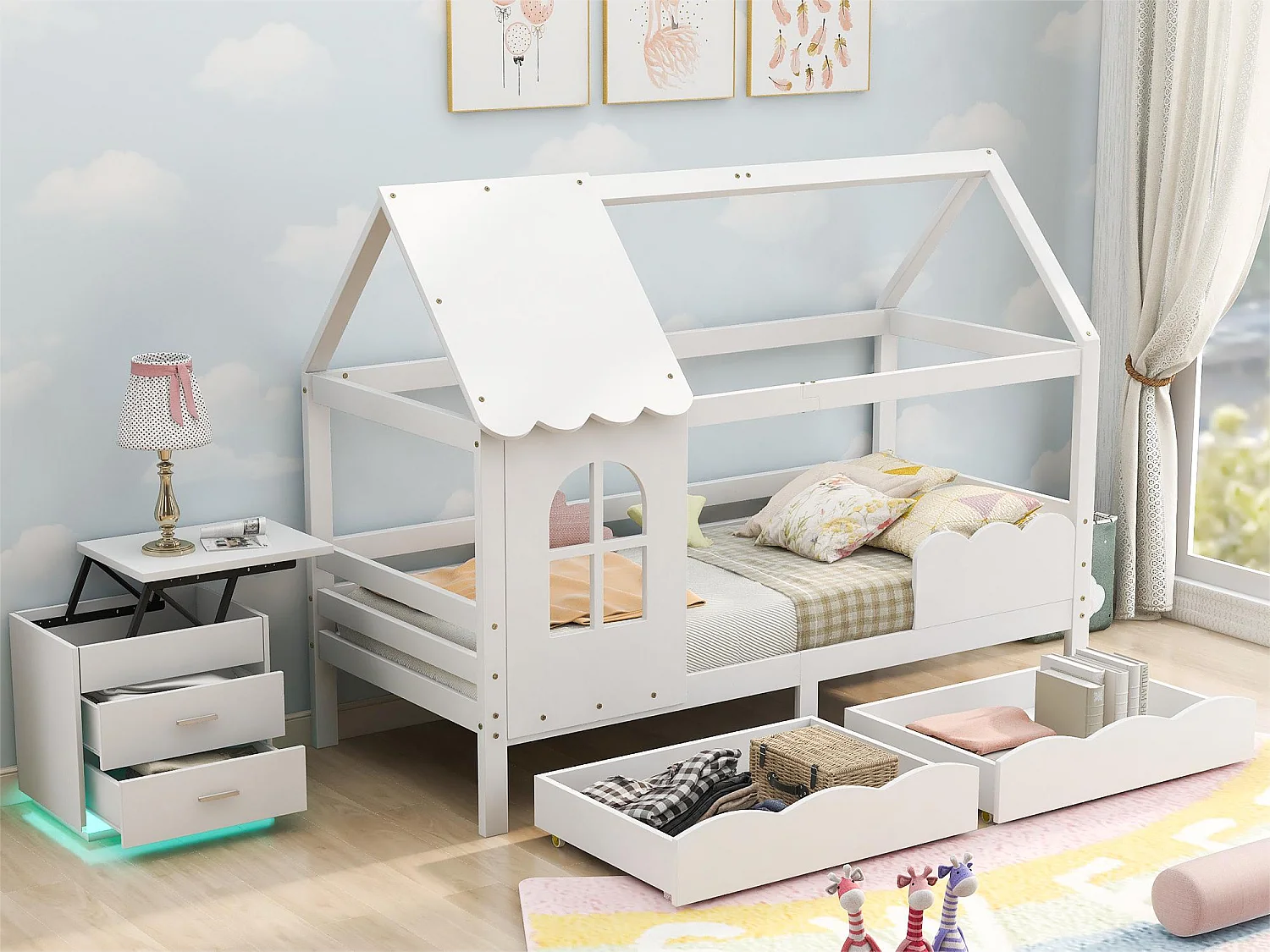 Cabinebed - 90 x 200 cm - massief hout - lattenbodem - wit