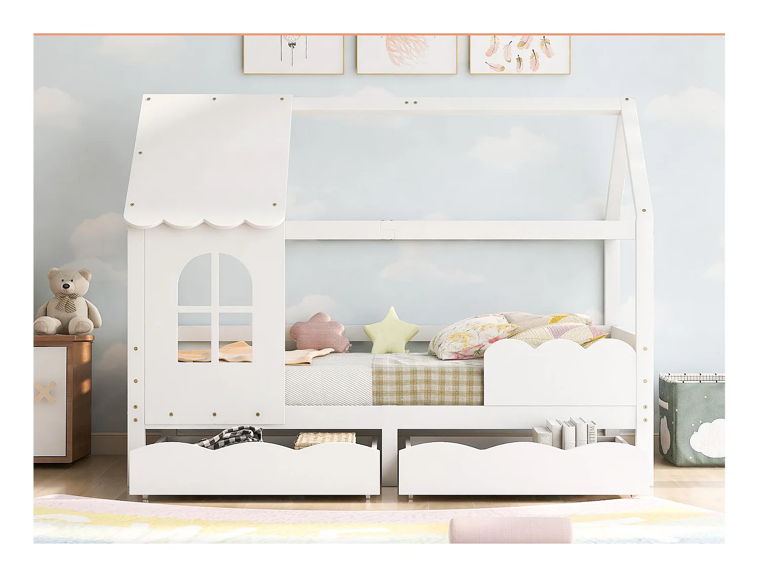 Cabinebed - 90 x 200 cm - massief hout - lattenbodem - wit