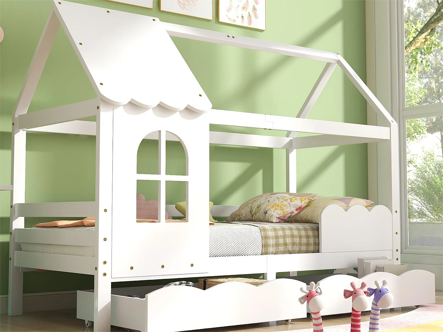 Cabinebed - 90 x 200 cm - massief hout - lattenbodem - wit