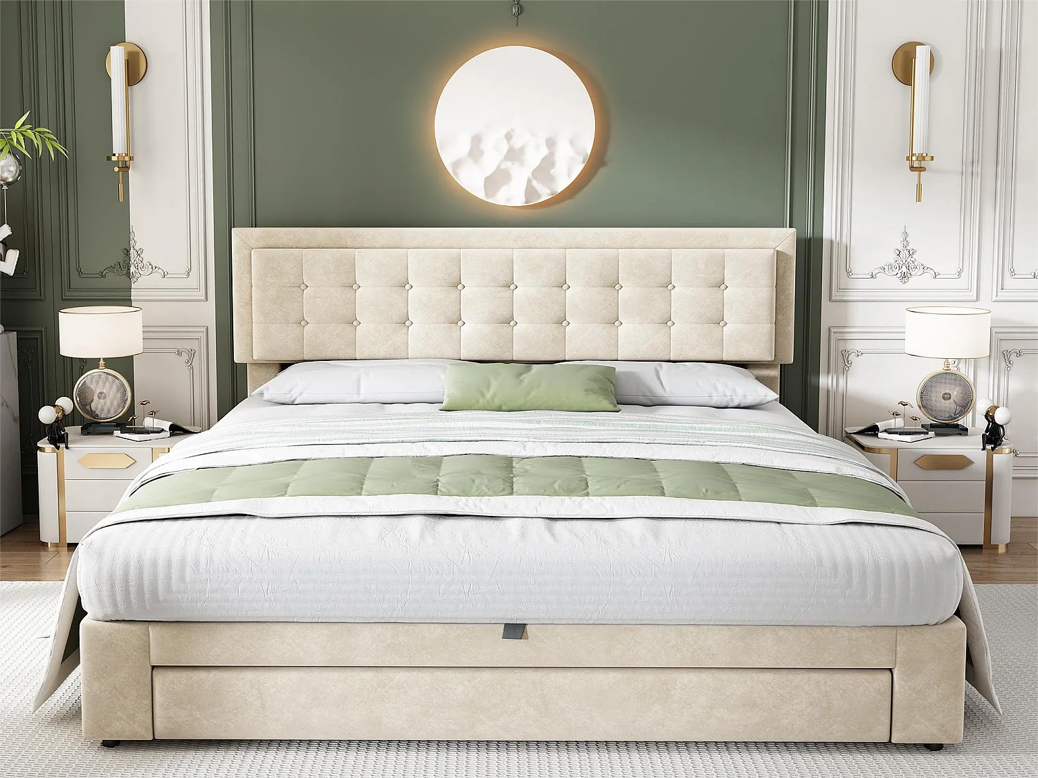 Opbergbed 180 x 200 cm met opberglade - fluweel - lattenbodem - beige kleur
