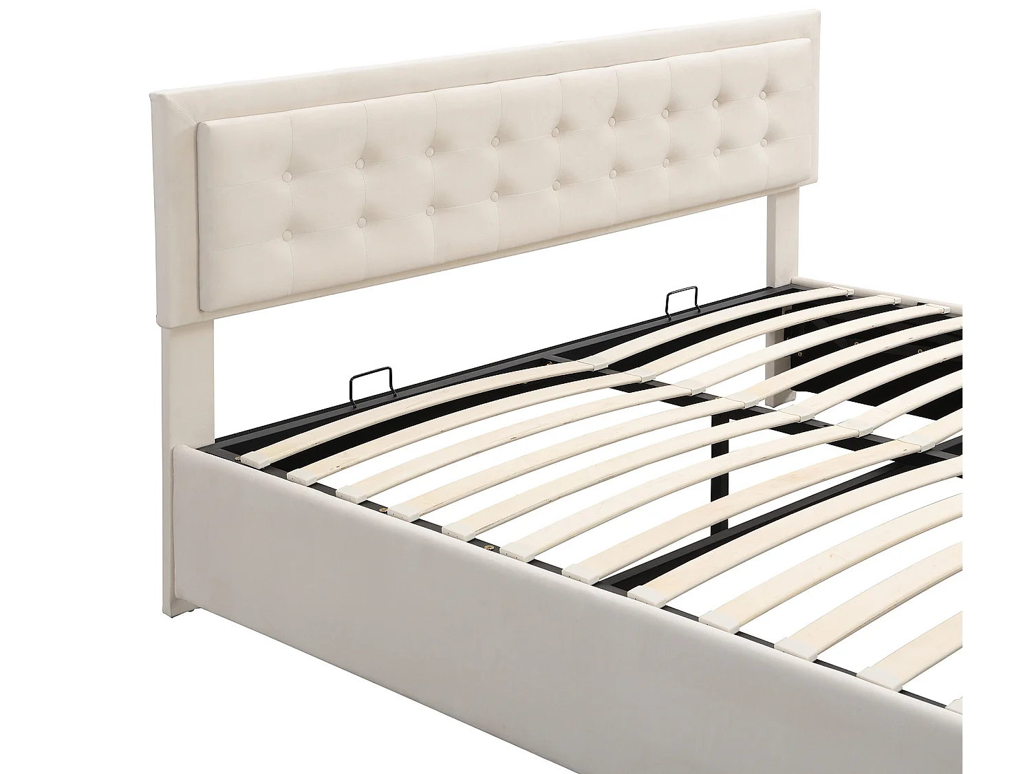 Lit coffre 180 x 200 cm avec tiroir rangement - velours - sommier à lattes - coloris beige