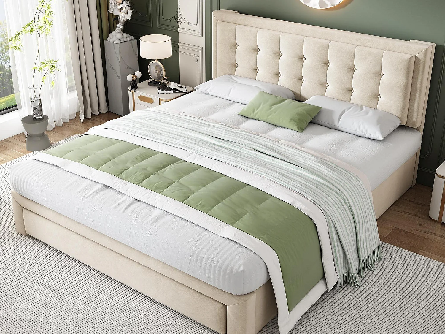 Opbergbed 180 x 200 cm met opberglade - fluweel - lattenbodem - beige kleur