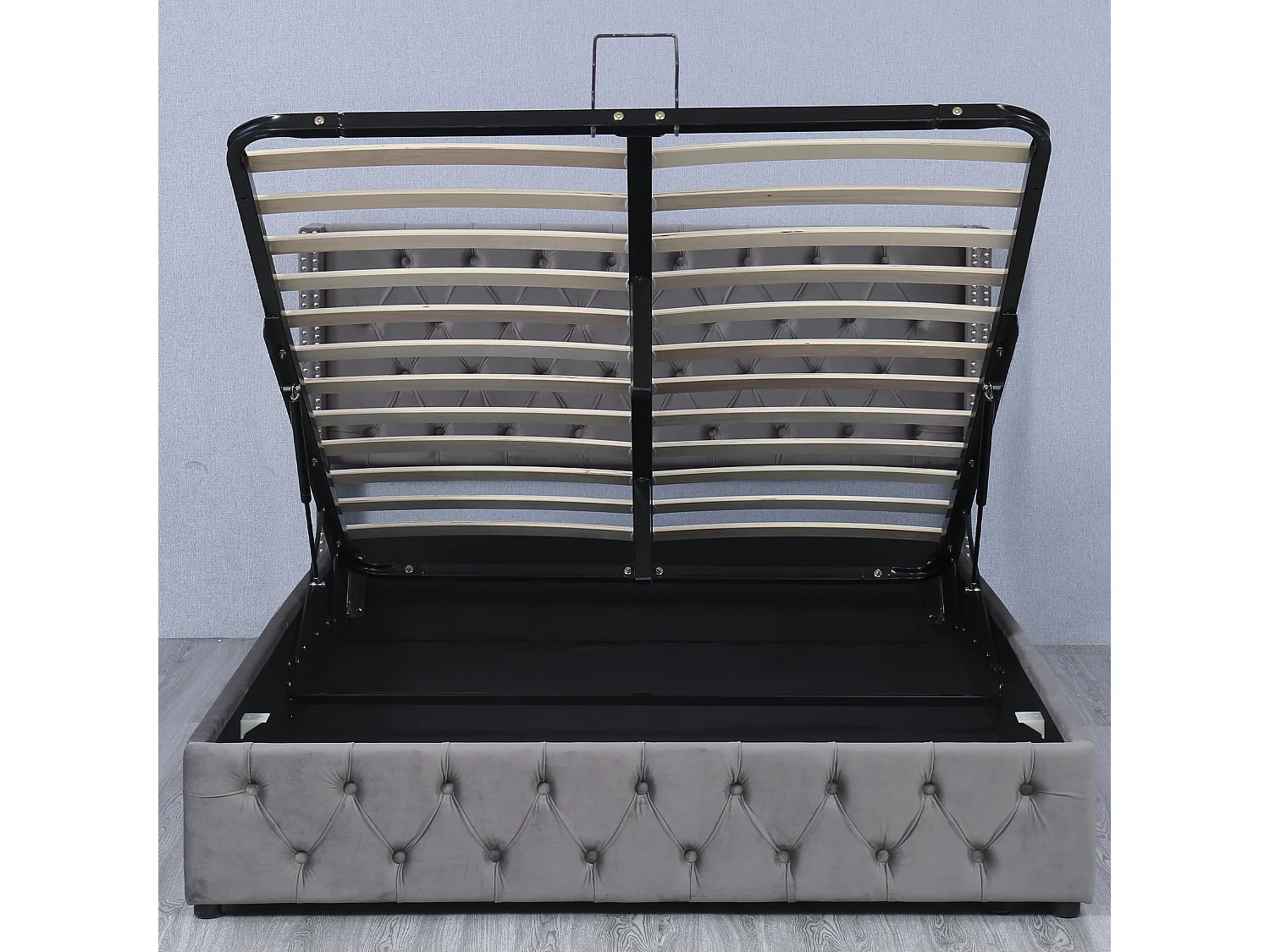 Opbergbed - 140 x 200 cm - fluweel - lattenbodem - Scandinavische stijl - grijs