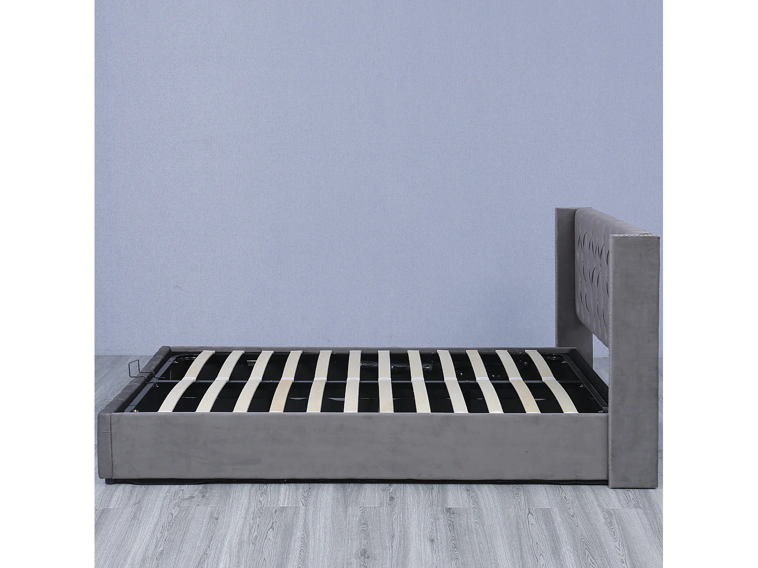 Opbergbed - 140 x 200 cm - fluweel - lattenbodem - Scandinavische stijl - grijs