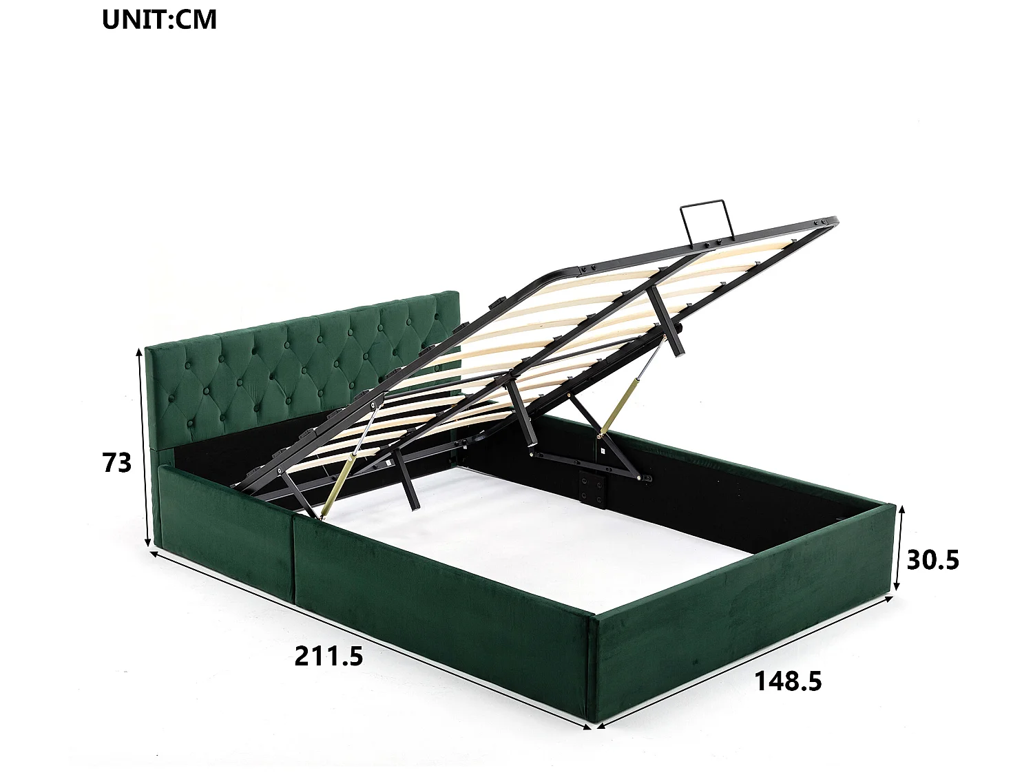 Lit coffre 140 x 200 cm avec rangement - velours - sommier à lattes - coloris vert rétro