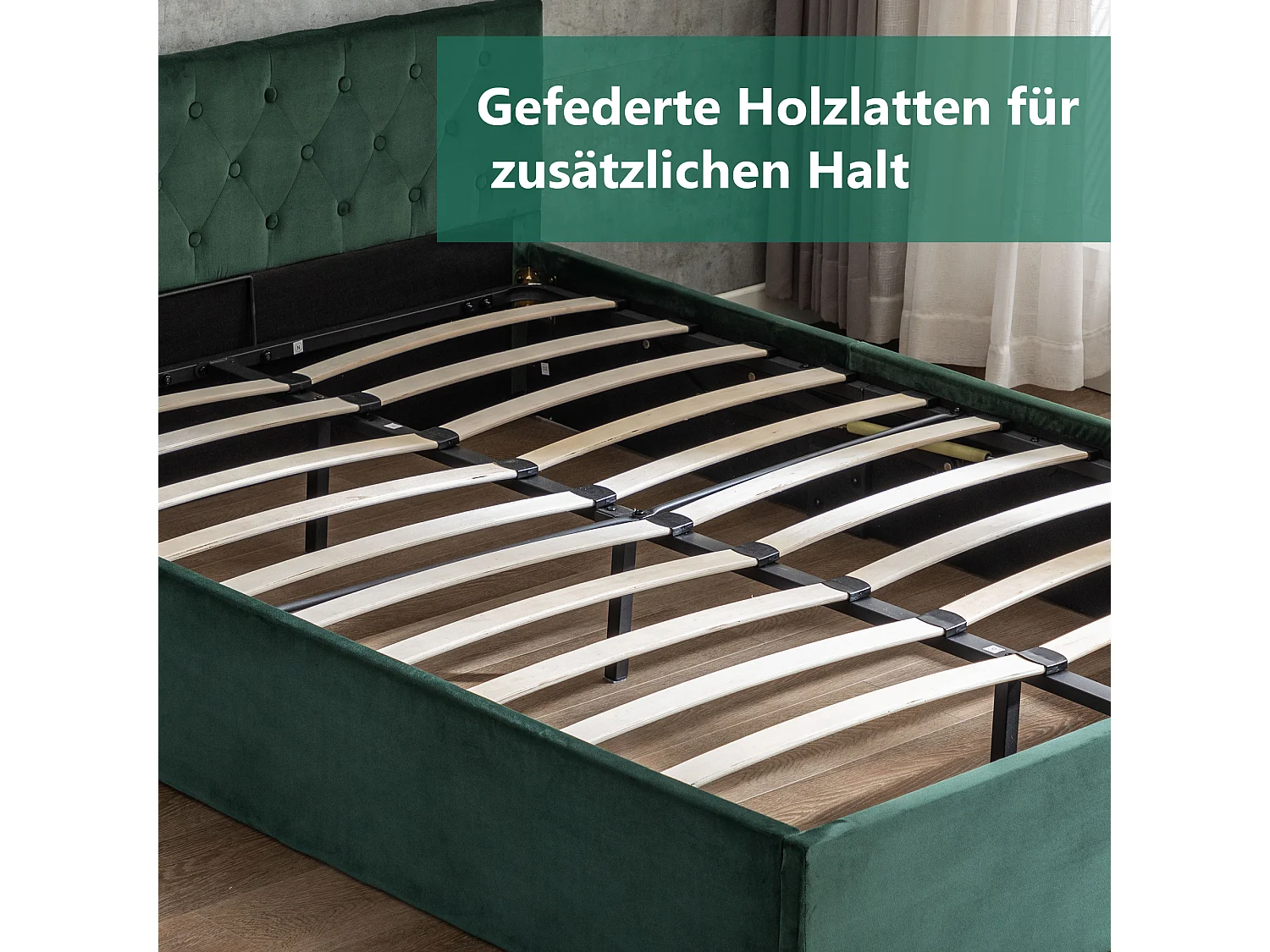 Lit coffre 140 x 200 cm avec rangement - velours - sommier à lattes - coloris vert rétro