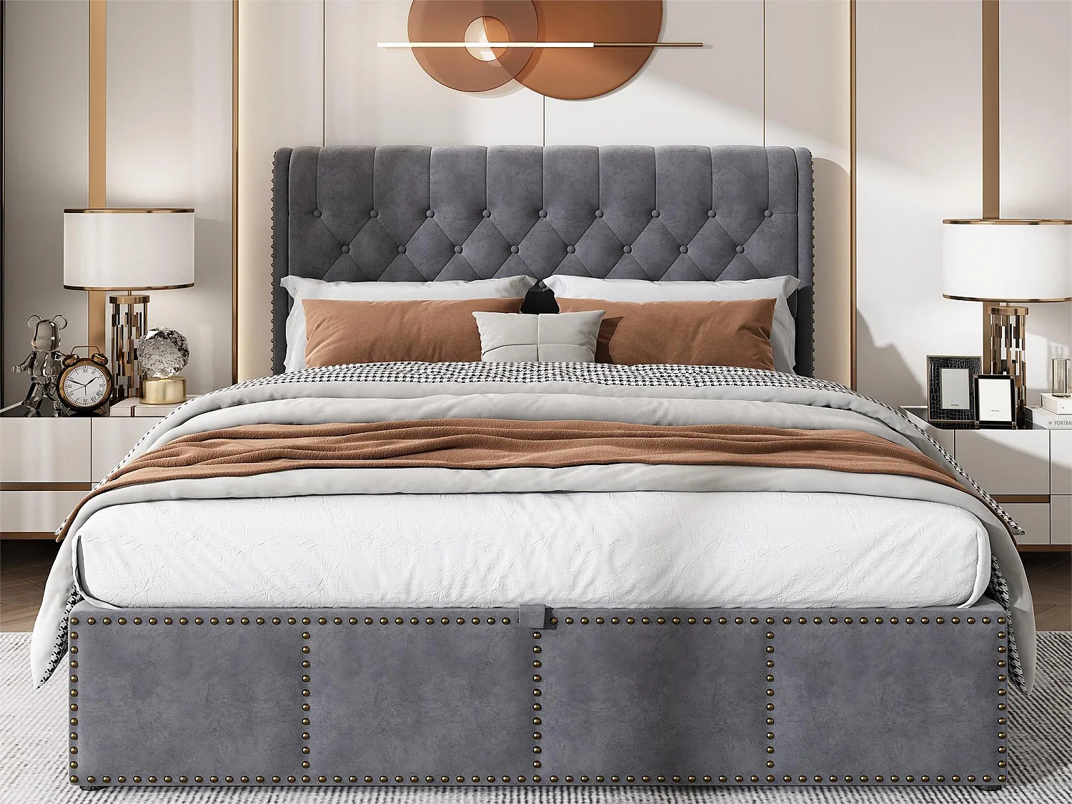 Opbergbed 180 x 200 cm met hoofdbord - stof - lattenbodem - kleur grijs