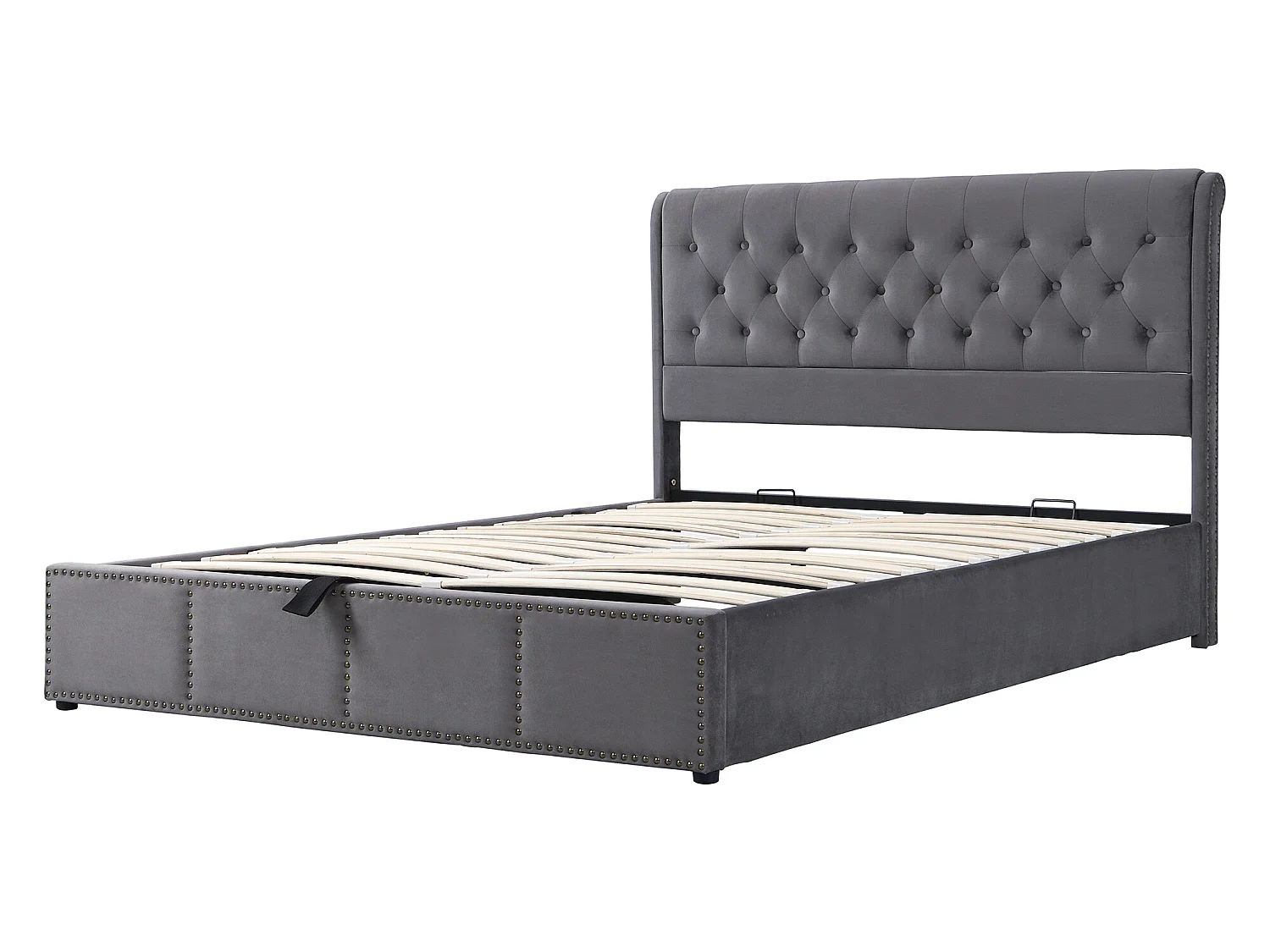 Lit coffre 180 x 200 cm avec tête de lit - tissu - sommier à lattes - coloris gris