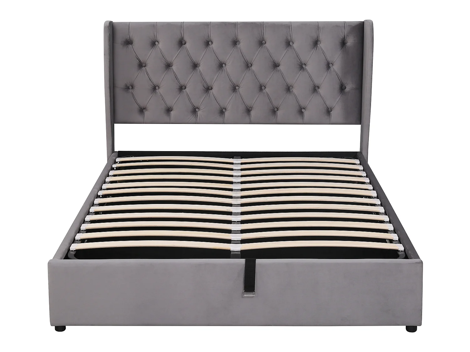 Stauraumbett mit Kopfteil – 140 x 200 cm – Samt – Lattenrost – Grau