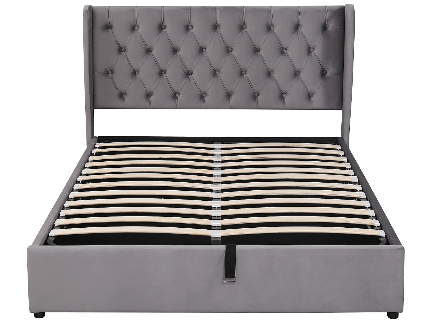 Stauraumbett mit Kopfteil – 140 x 200 cm – Samt – Lattenrost – Grau