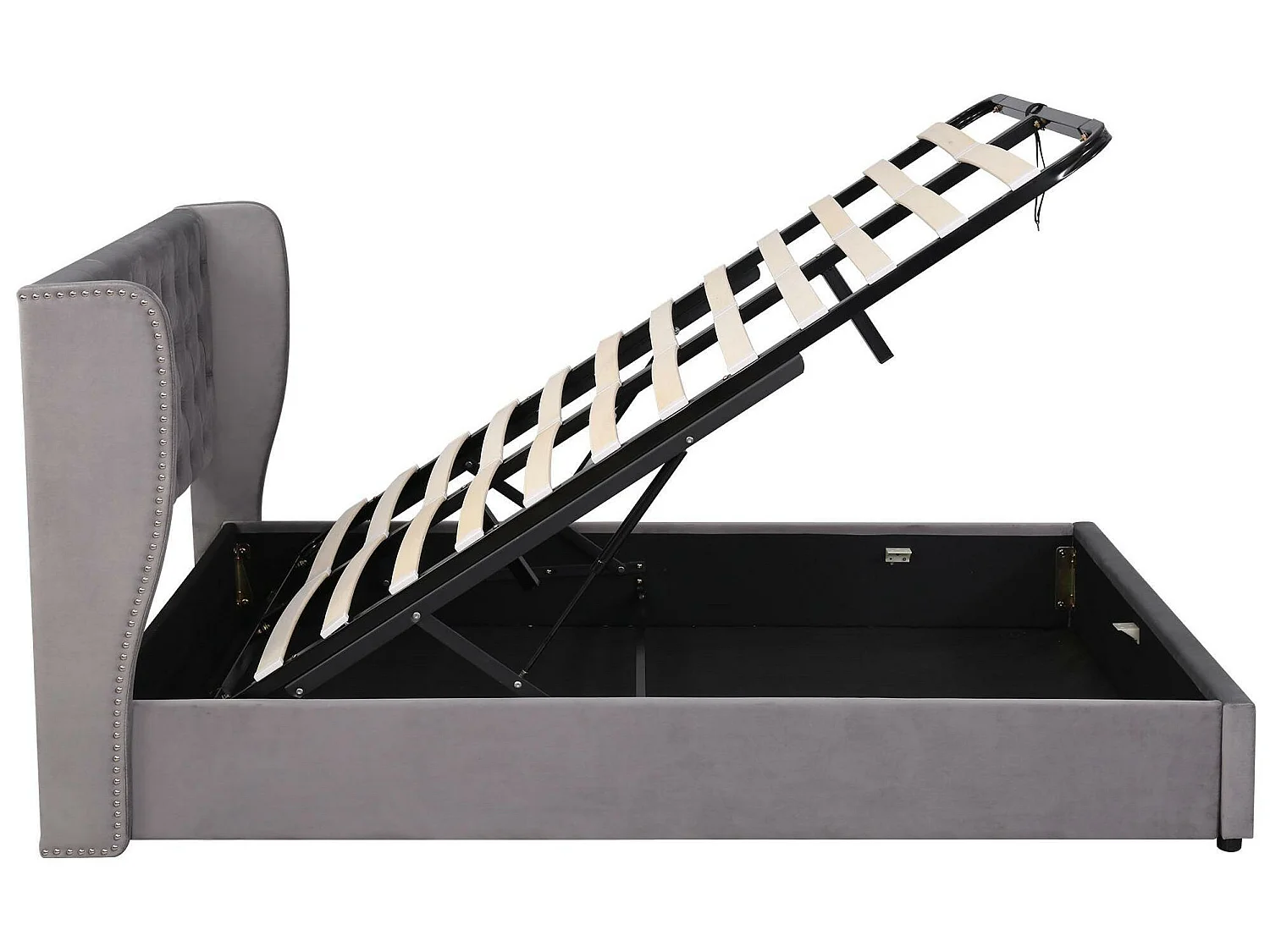 Stauraumbett mit Kopfteil – 140 x 200 cm – Samt – Lattenrost – Grau