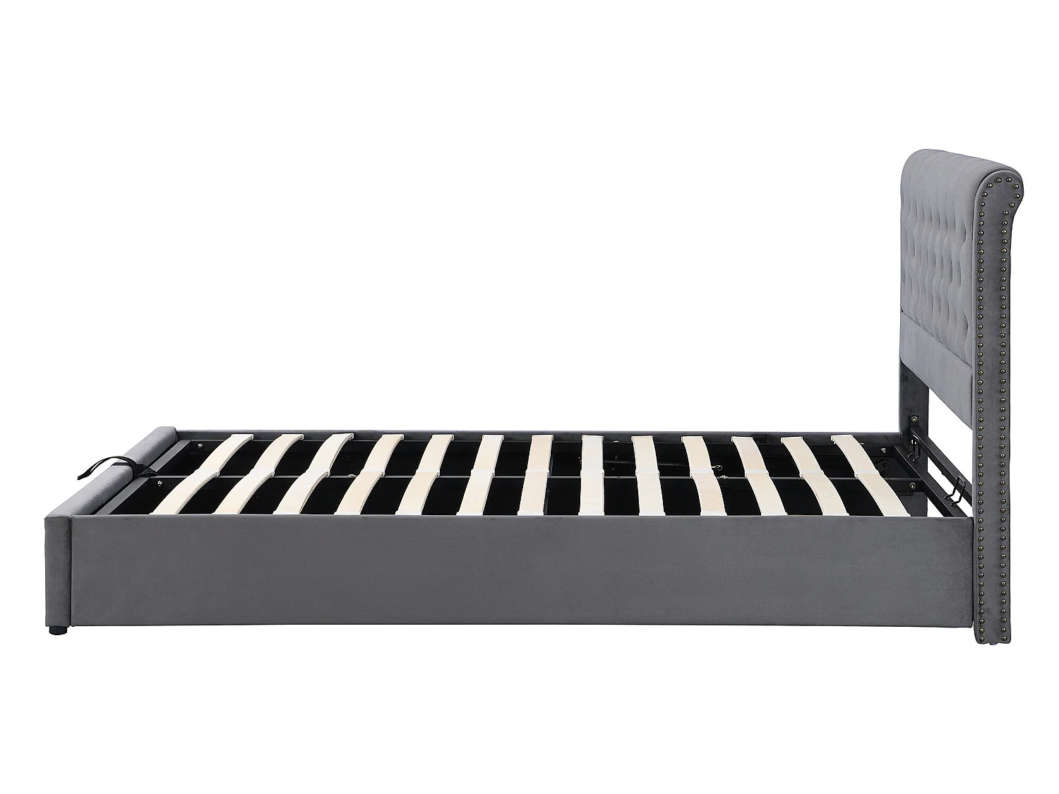 Letto contenitore 140 x 200 cm con testiera - tessuto - rete a doghe - colore grigio