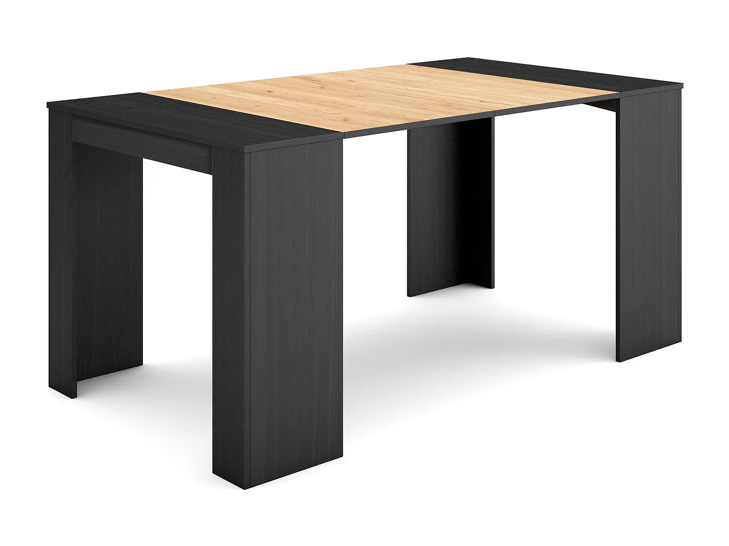 Table console extensible, 160x90x77cm, Pour 8 personnes, Table à Manger, Noir et chêne