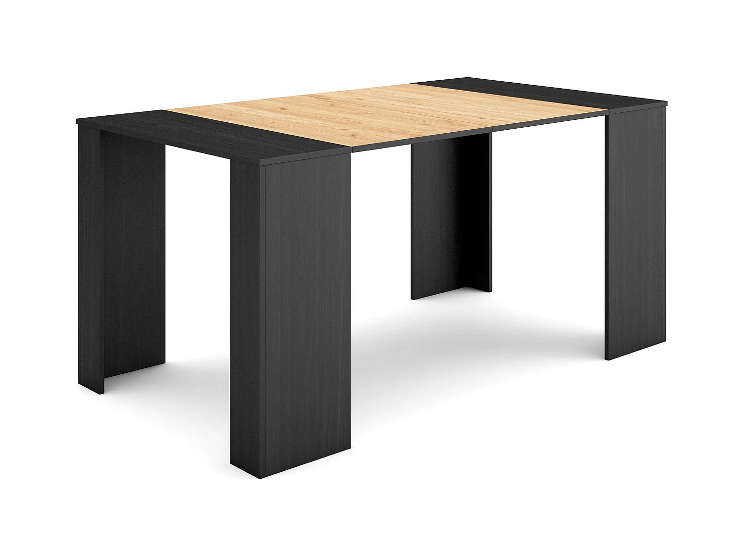 Table console extensible, 160x90x77cm, Pour 8 personnes, Table à Manger, Noir et chêne