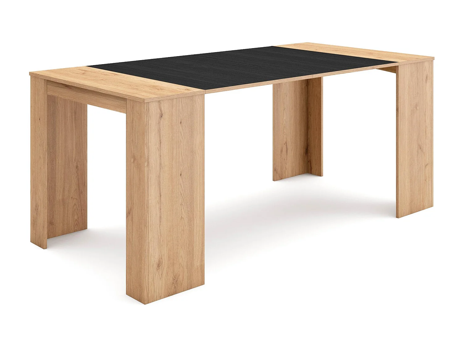 Table console extensible, 180x90x77cm, Pour 8 personnes, Table à Manger, Chêne et noir