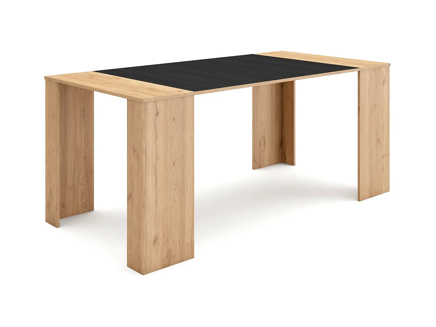 Table console extensible, 180x90x77cm, Pour 8 personnes, Table à Manger, Chêne et noir