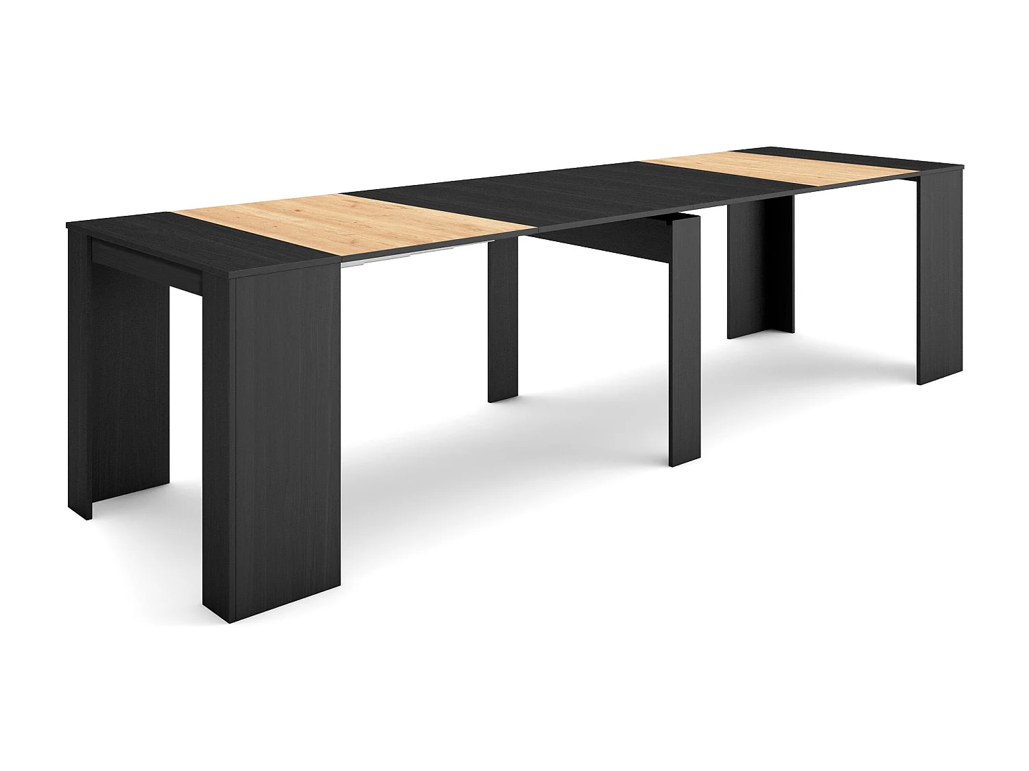 Mesa Consola Extensível, 302x90x77cm, Para 14 pessoas, Mesa de Jantar, Preto e carvahlo