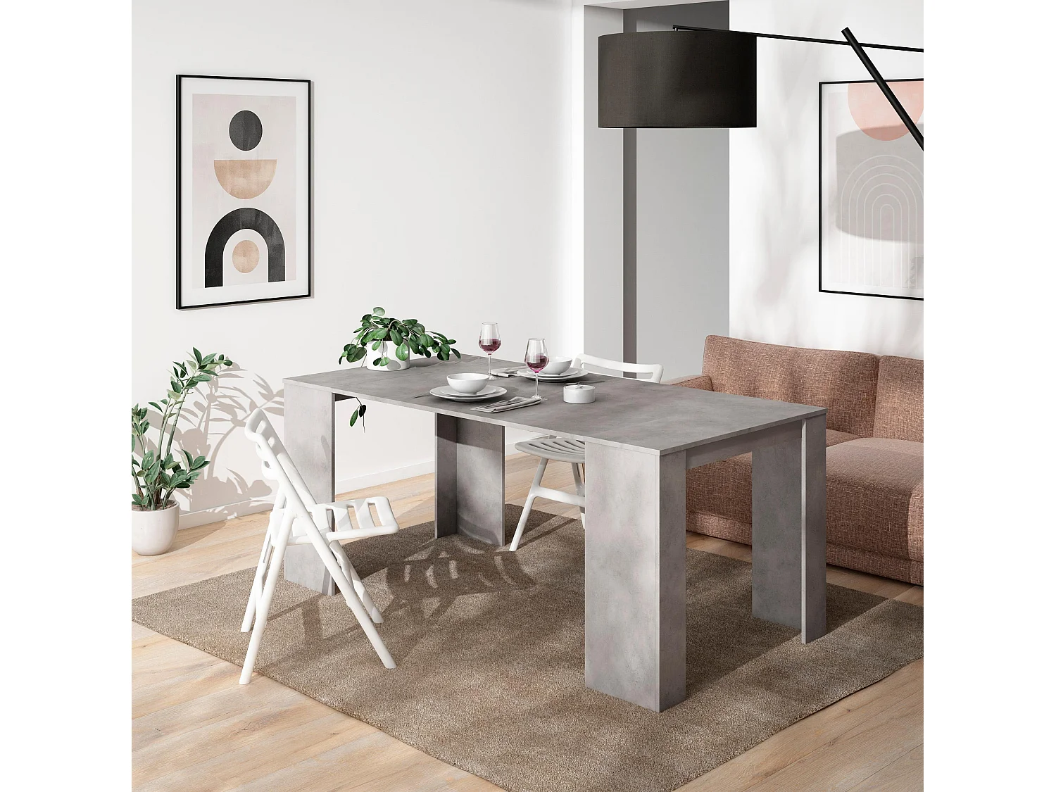 Consolle allungabile, 180x90x77cm, Per 8 persone,  Tavolo da pranzo, Cemento