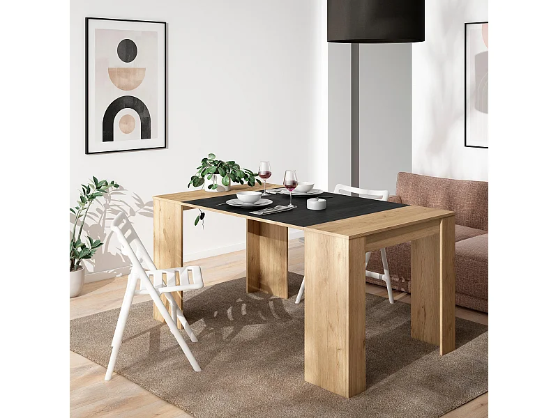 Mesa Consola Extensível, 160x90x77cm, Para 8 pessoas, Mesa de Jantar, Carvahlo e preto
