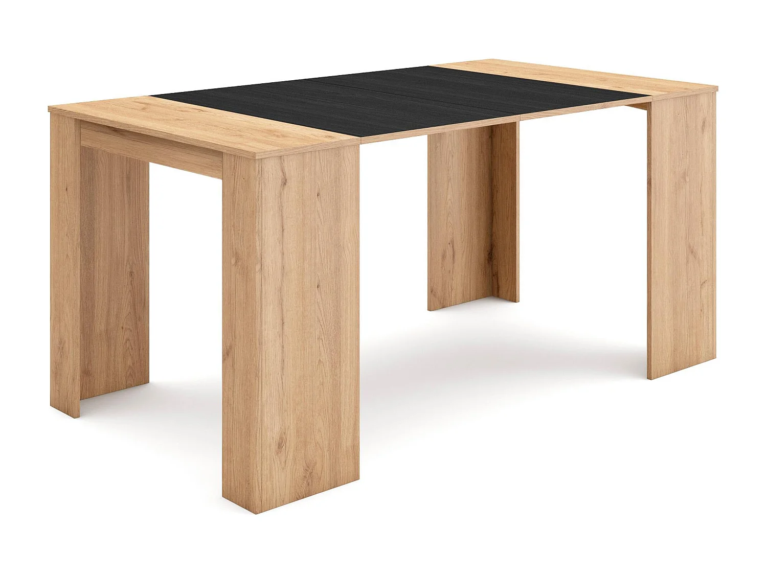 Table console extensible, 160x90x77cm, Pour 8 personnes, Table à Manger, Chêne et noir