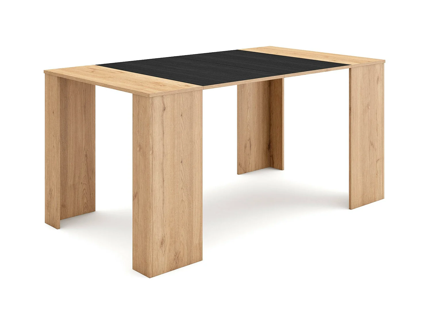 Table console extensible, 160x90x77cm, Pour 8 personnes, Table à Manger, Chêne et noir