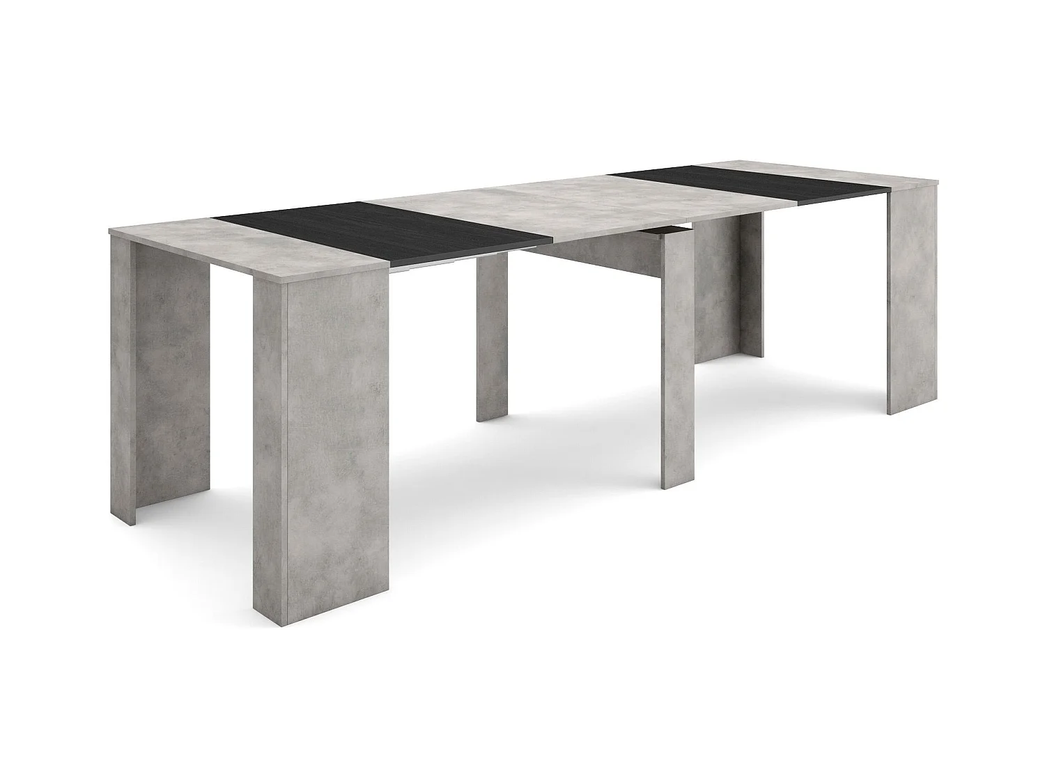 Table console extensible, 262x90x77cm, Pour 12 personnes, Table à Manger, Ciment