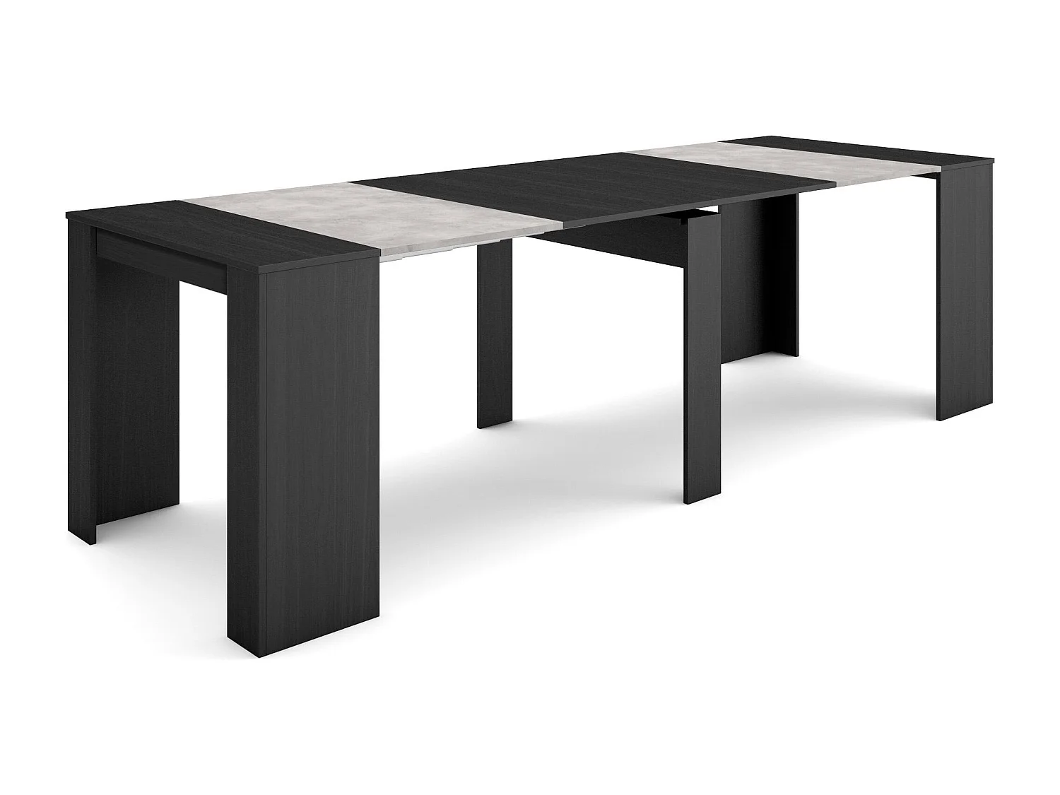Table console extensible, 262x90x77cm, Pour 12 personnes, Table à Manger, Noir