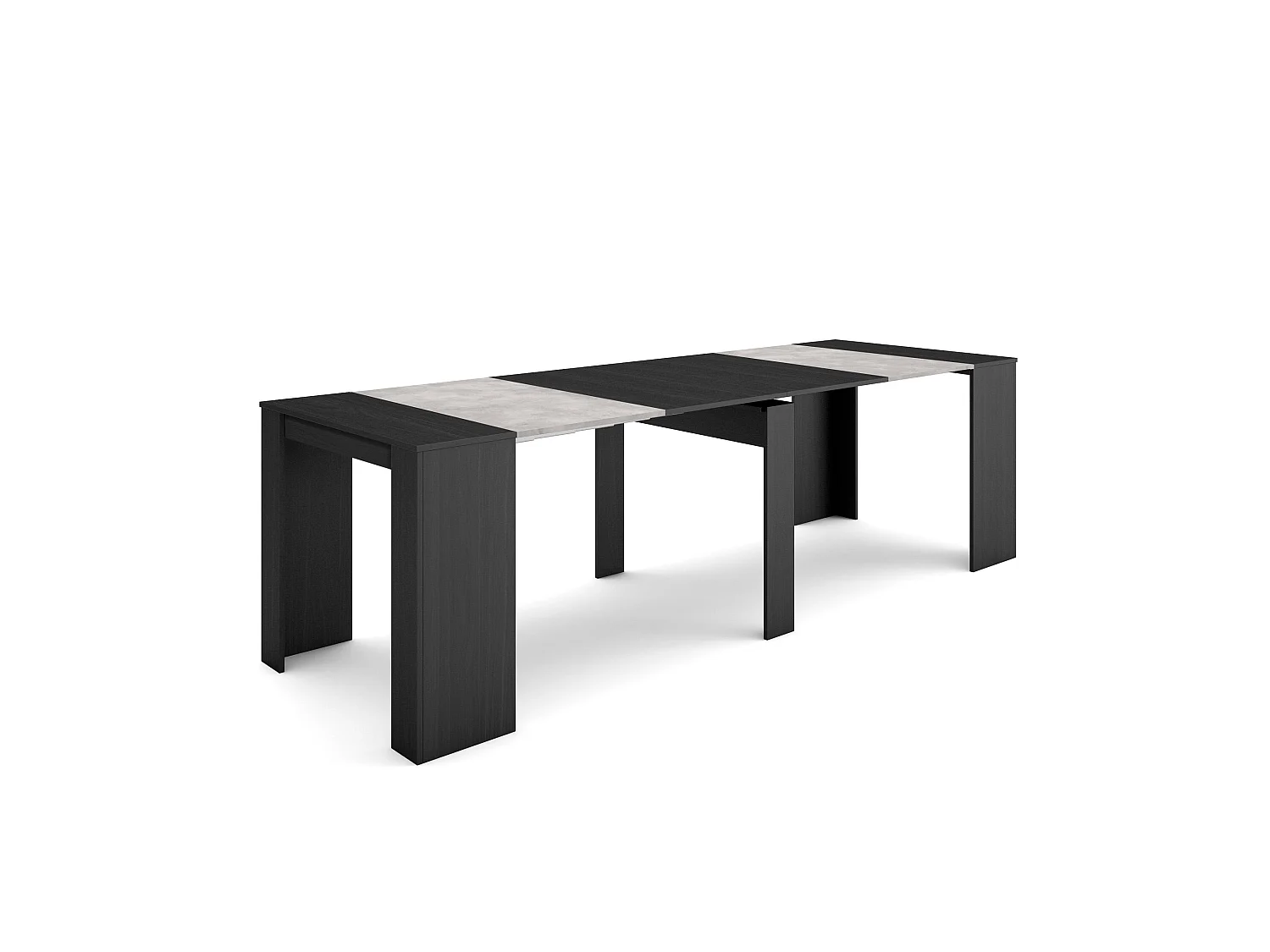 Table console extensible, 262x90x77cm, Pour 12 personnes, Table à Manger, Noir