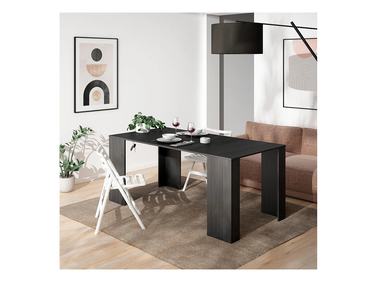 Table console extensible, 180x90x77cm, Pour 8 personnes, Table à Manger, Noir