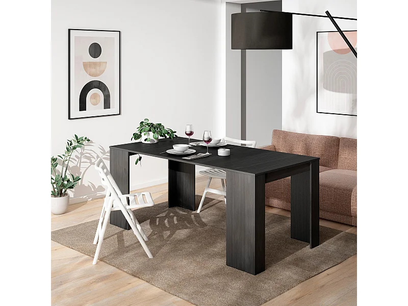 Mesa Consola Extensível, 180x90x77cm, Para 8 pessoas, Mesa de Jantar, Preto