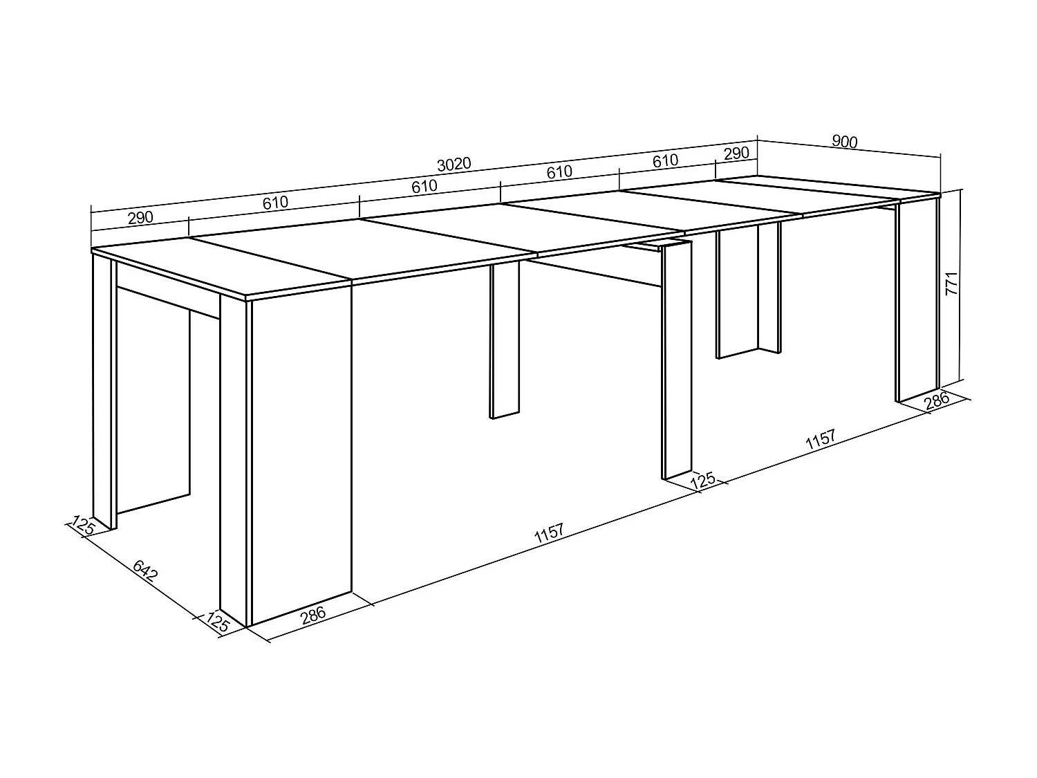 Table console extensible, 302x90x77cm, Pour 14 personnes, Table à Manger, Chêne et noir